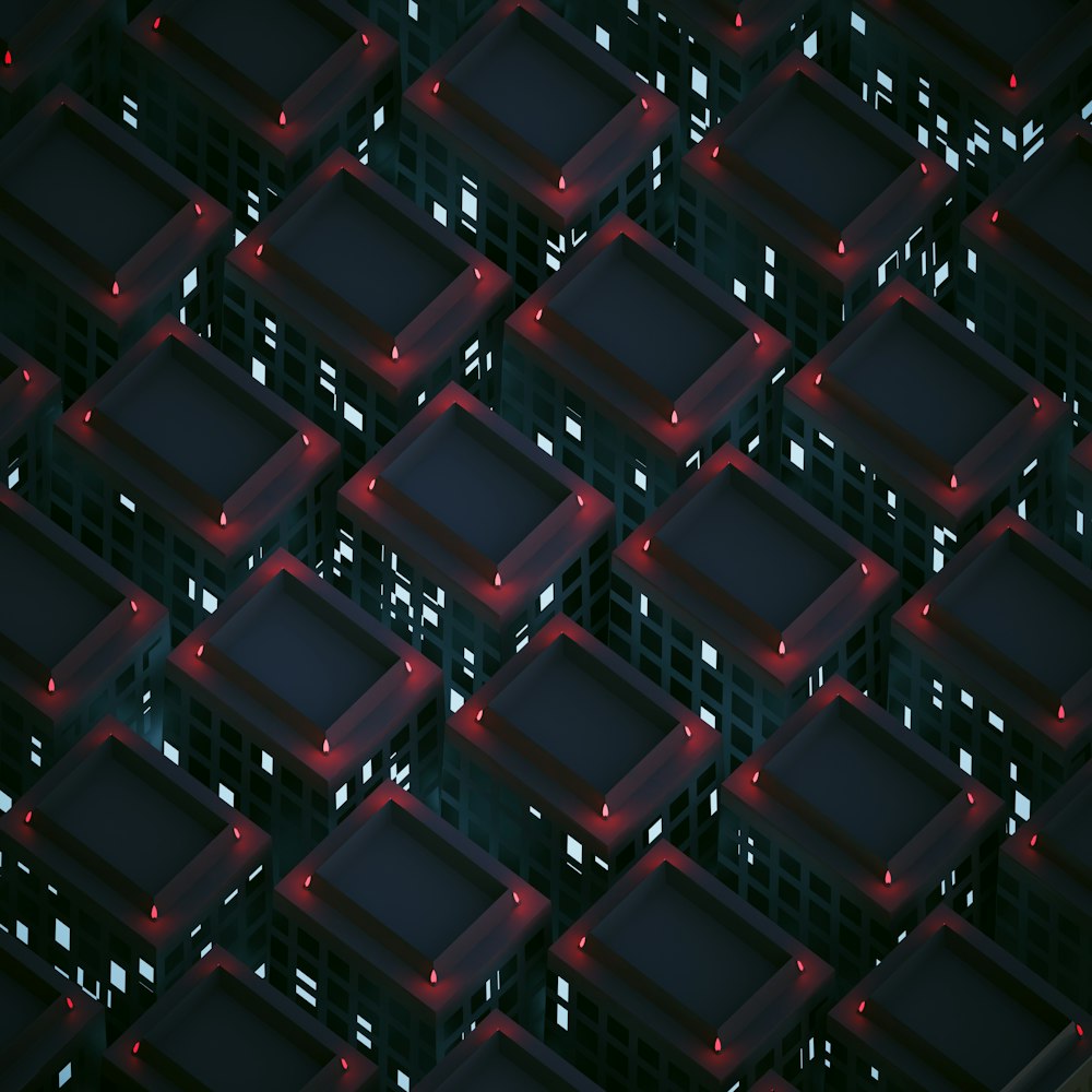 a large group of black and red squares