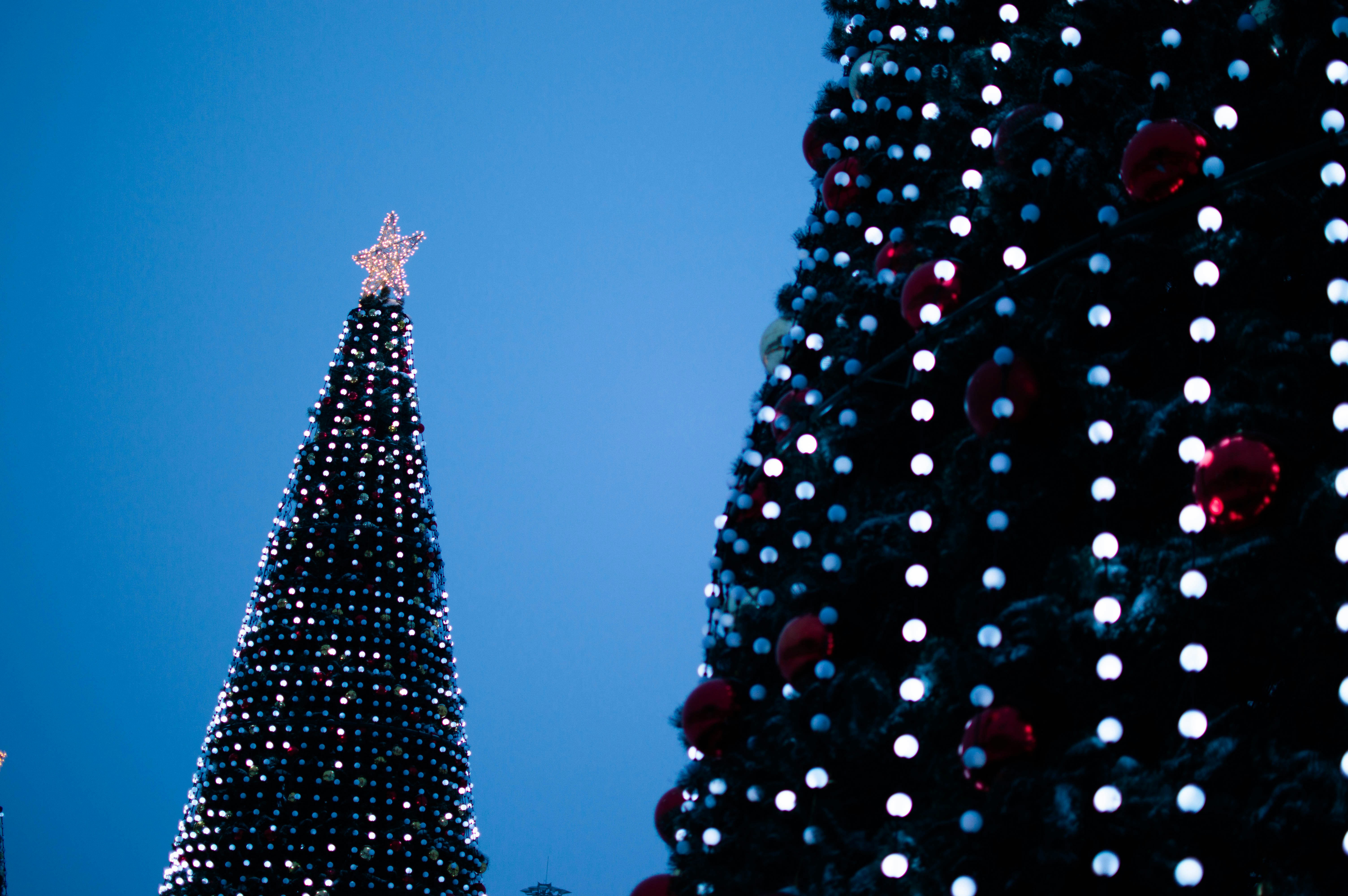 Un sapin de Noël allumé et un sapin de Noël allumé photo Photo Samara