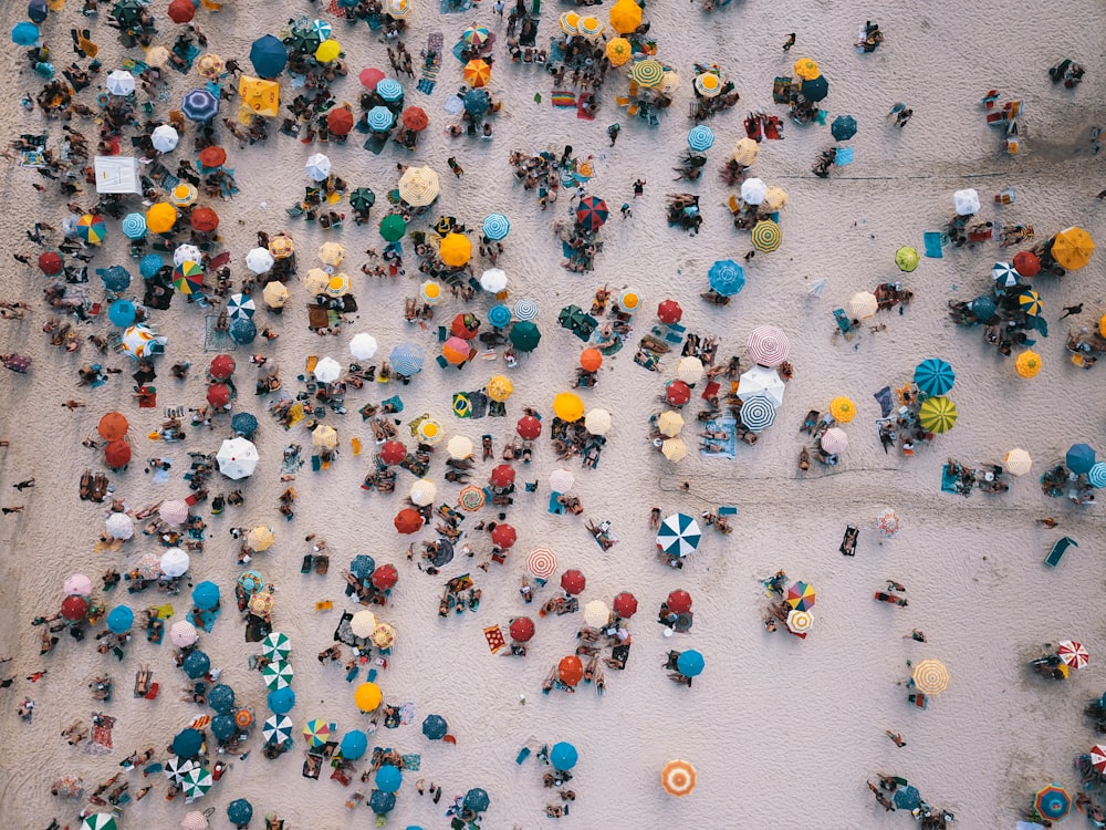 a group of people standing on top of a sandy beach