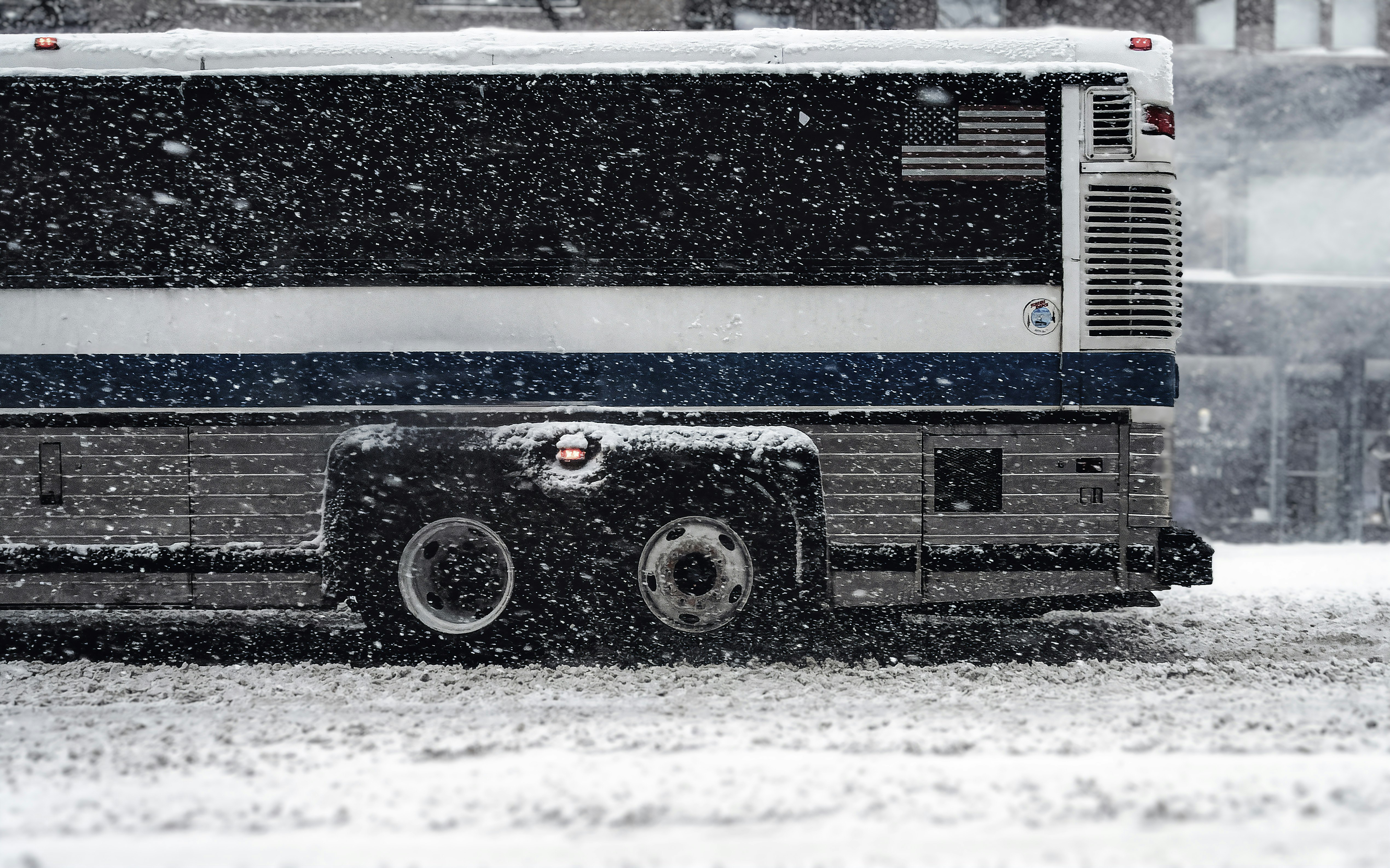 Bus in the snow. 