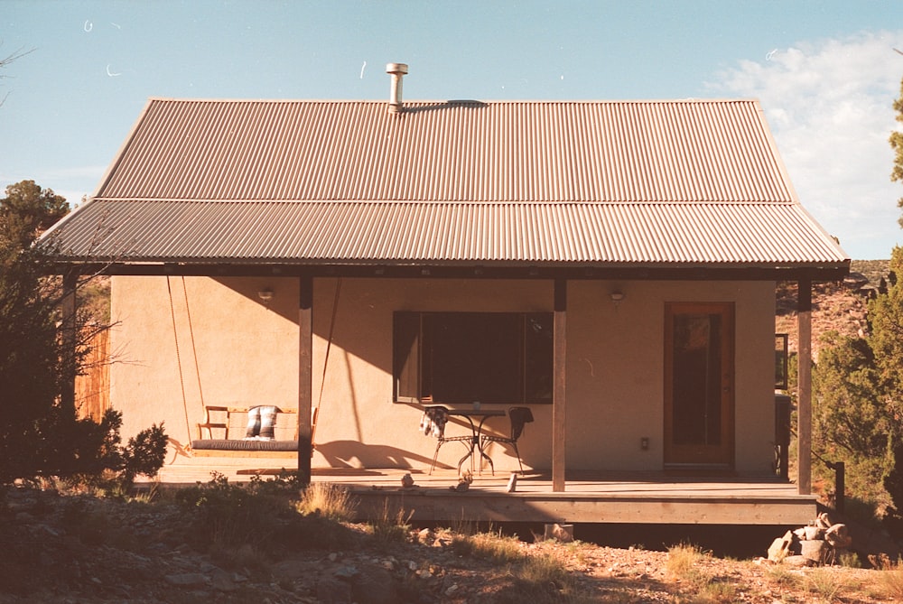 a house with a bicycle parked outside of it