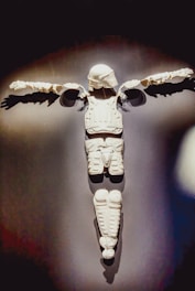 Close-up of a modern bulletproof vest with reinforced plating on display.