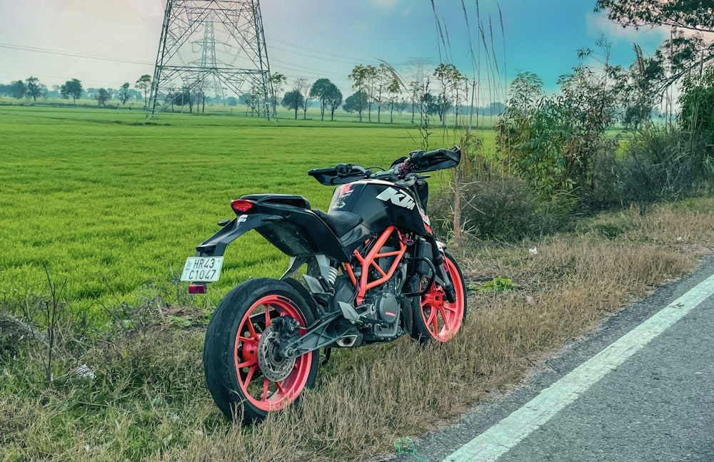 a motorcycle parked on the side of the road