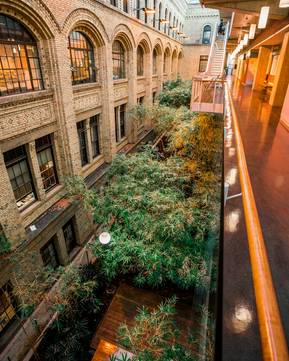 a view of a building from a balcony