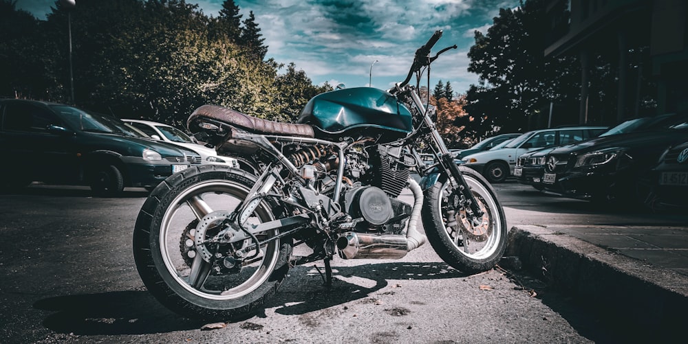 a motorcycle parked on the side of the road