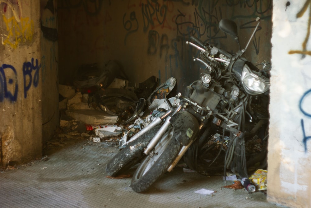 a motorcycle that is sitting in a room