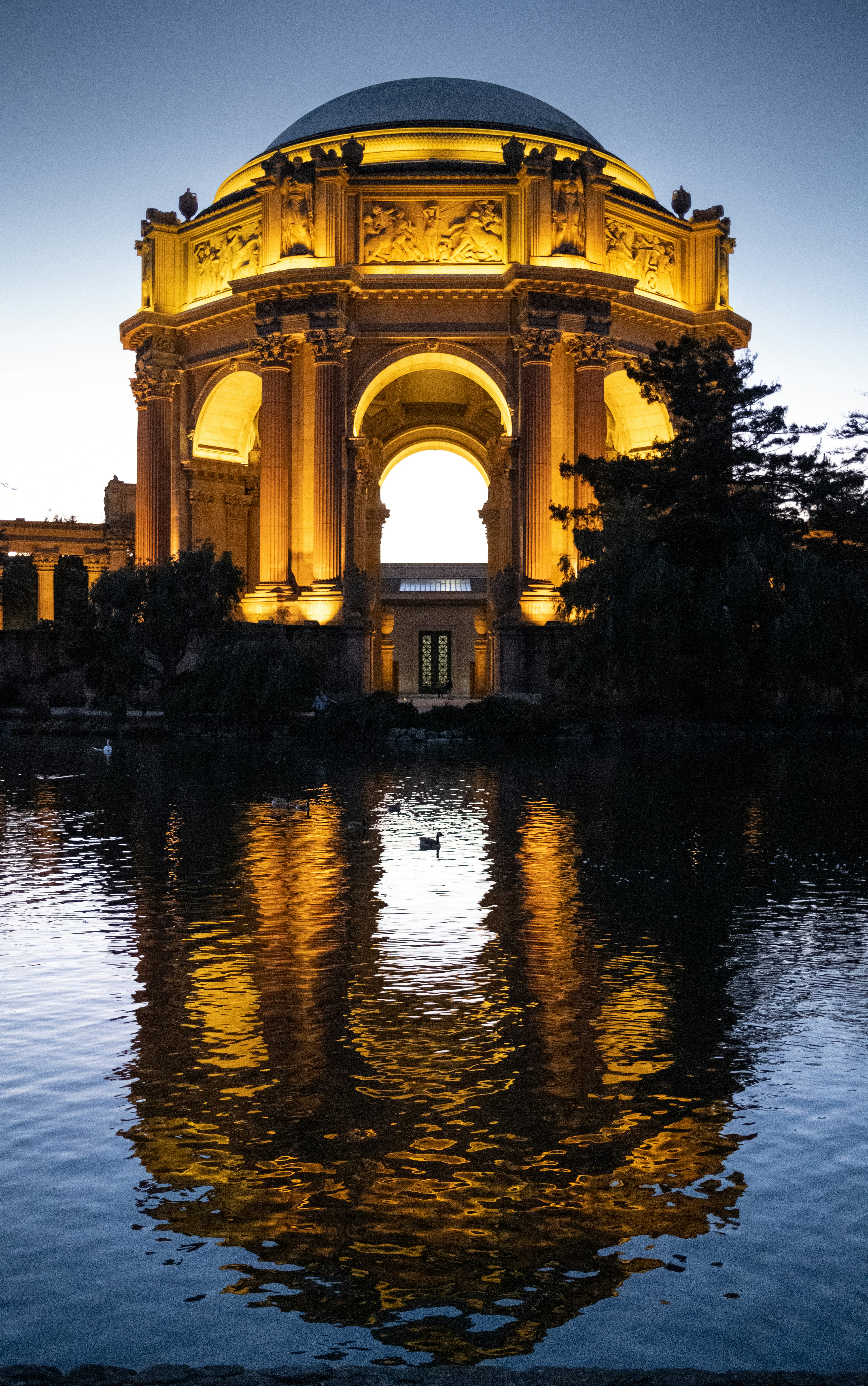 The Palace of Fine Arts in the Marina District of San Francisco - built in 1915 as an art exhibition space for the Panama-Pacific Exposition. It's very photogenic, especially at sunset. 
