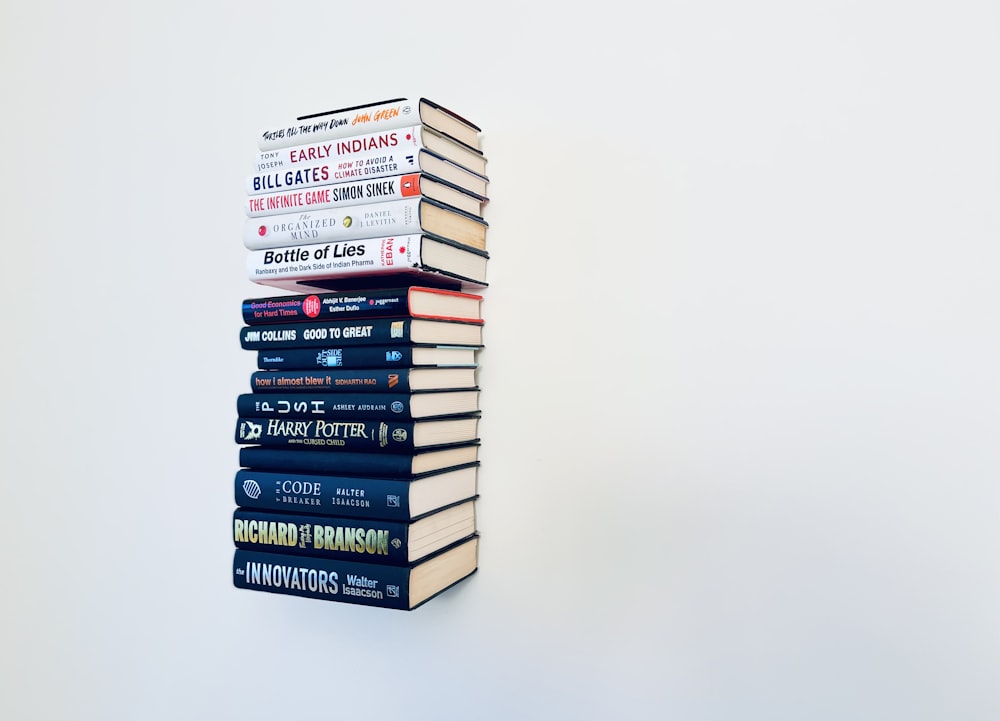 a stack of books sitting on top of each other