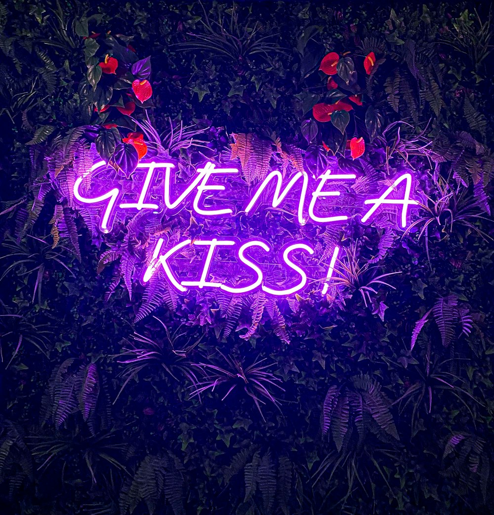 a neon sign that says give me a kiss