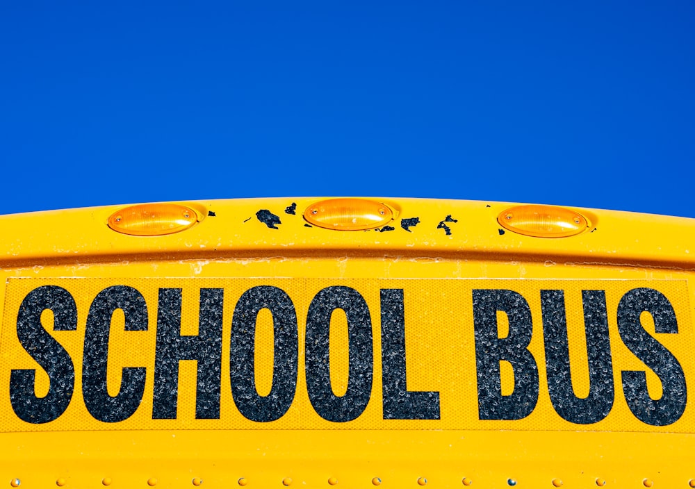 a close up of the back of a school bus