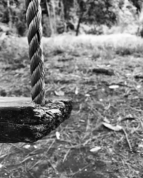 Intimate black-and-white photo of a rural southern porch swing with worn cushions.