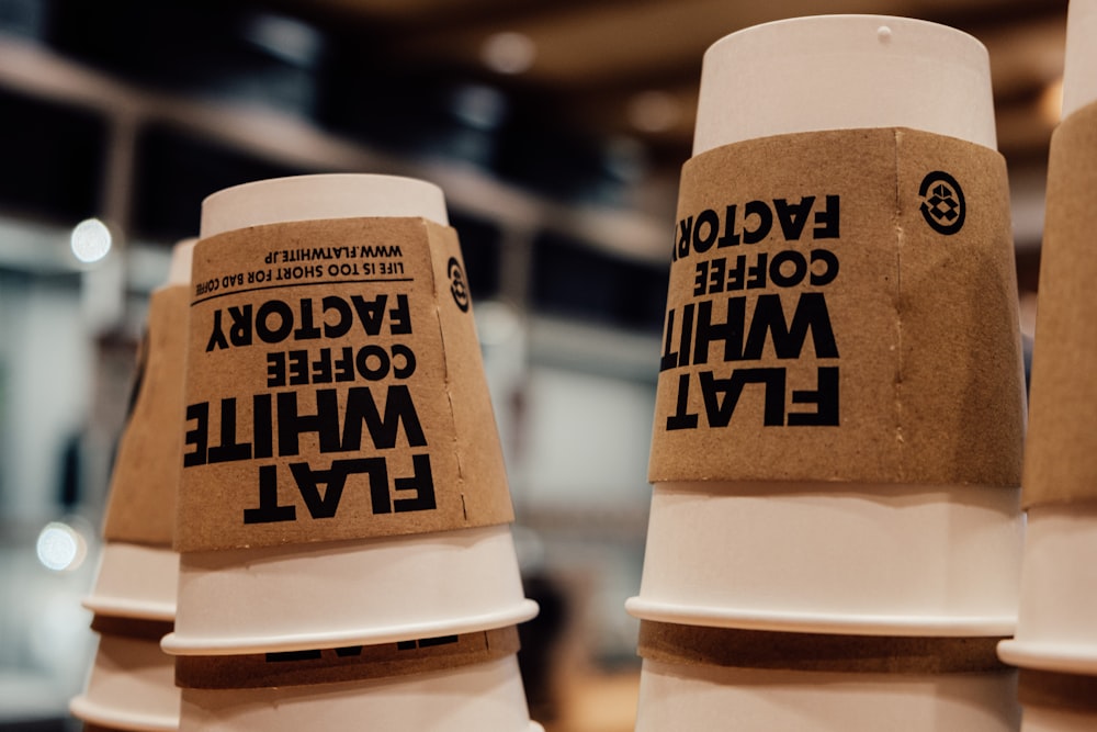 a group of coffee cups sitting on top of each other