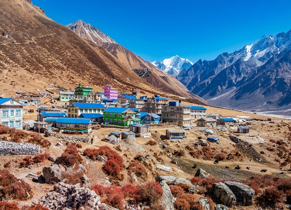 a village in the middle of a mountain range