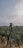 A camera or surveying device is mounted on a tripod, facing a vast expanse of olive groves that stretch towards the horizon. The sky is overcast, contributing to a subdued atmosphere. A few scattered buildings are visible in the distance.