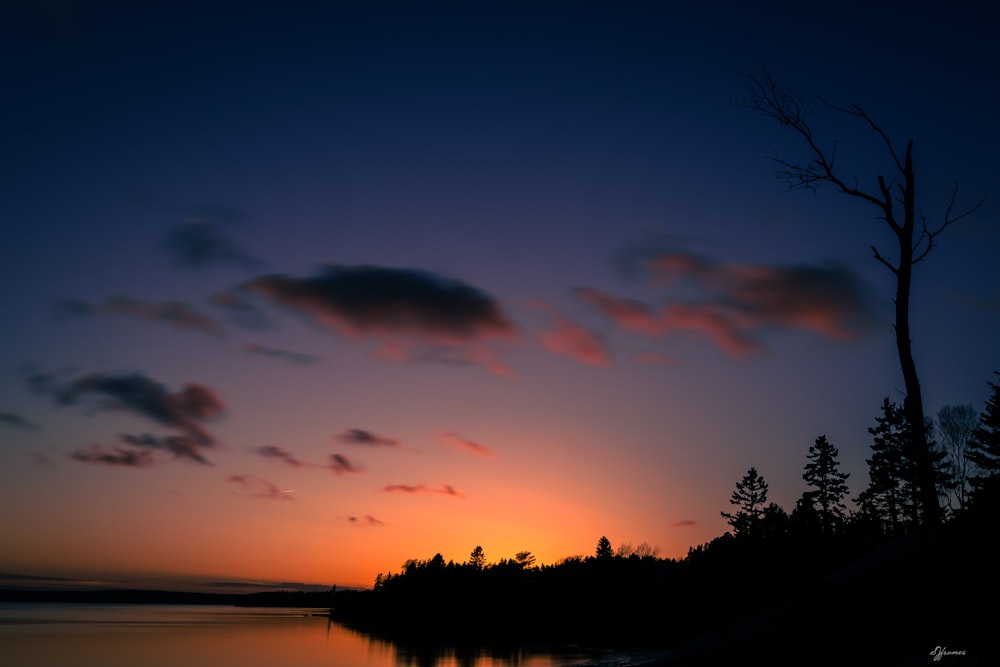 the sun is setting over a body of water