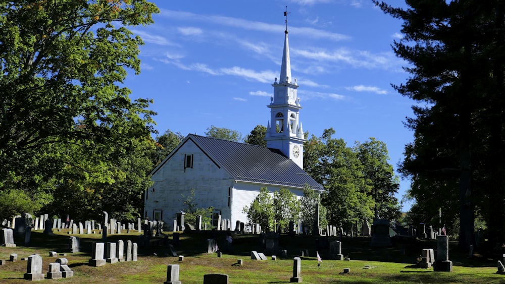 a church with a steeple in the background