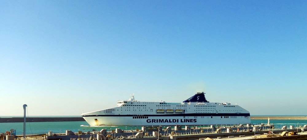 a large cruise ship docked at a pier