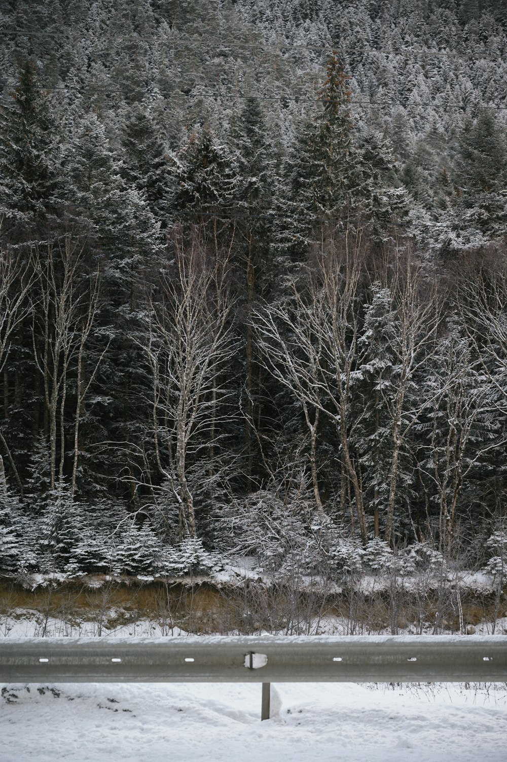 a bench sitting in the middle of a snow covered field