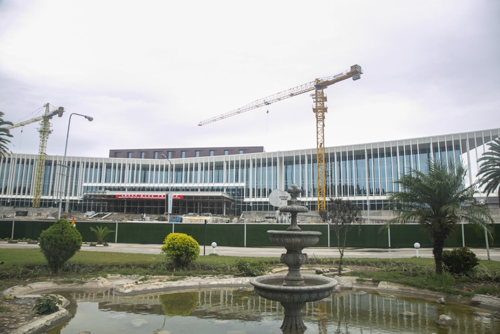 a large building with a crane on top of it