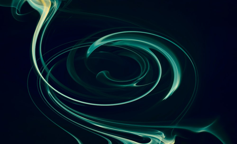 a blue and yellow swirl on a black background