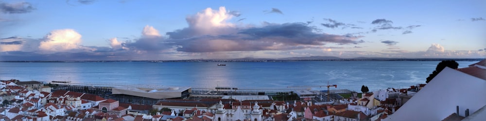 a large body of water surrounded by buildings