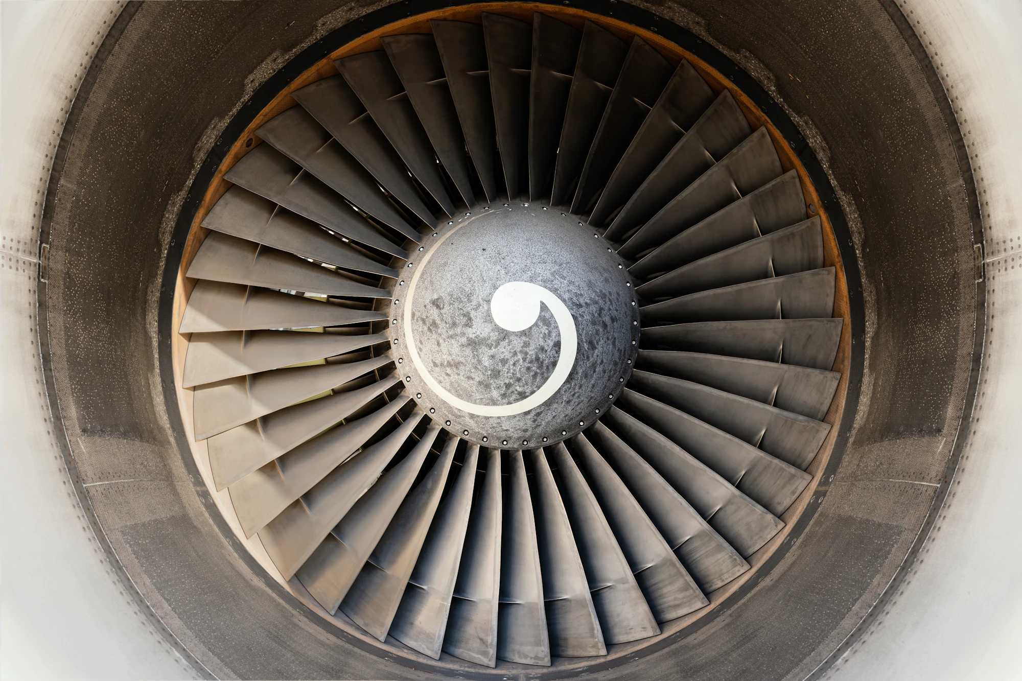 Close-up of a turbofan jet engine, representing the precision of the components AviaTradeSphere sources