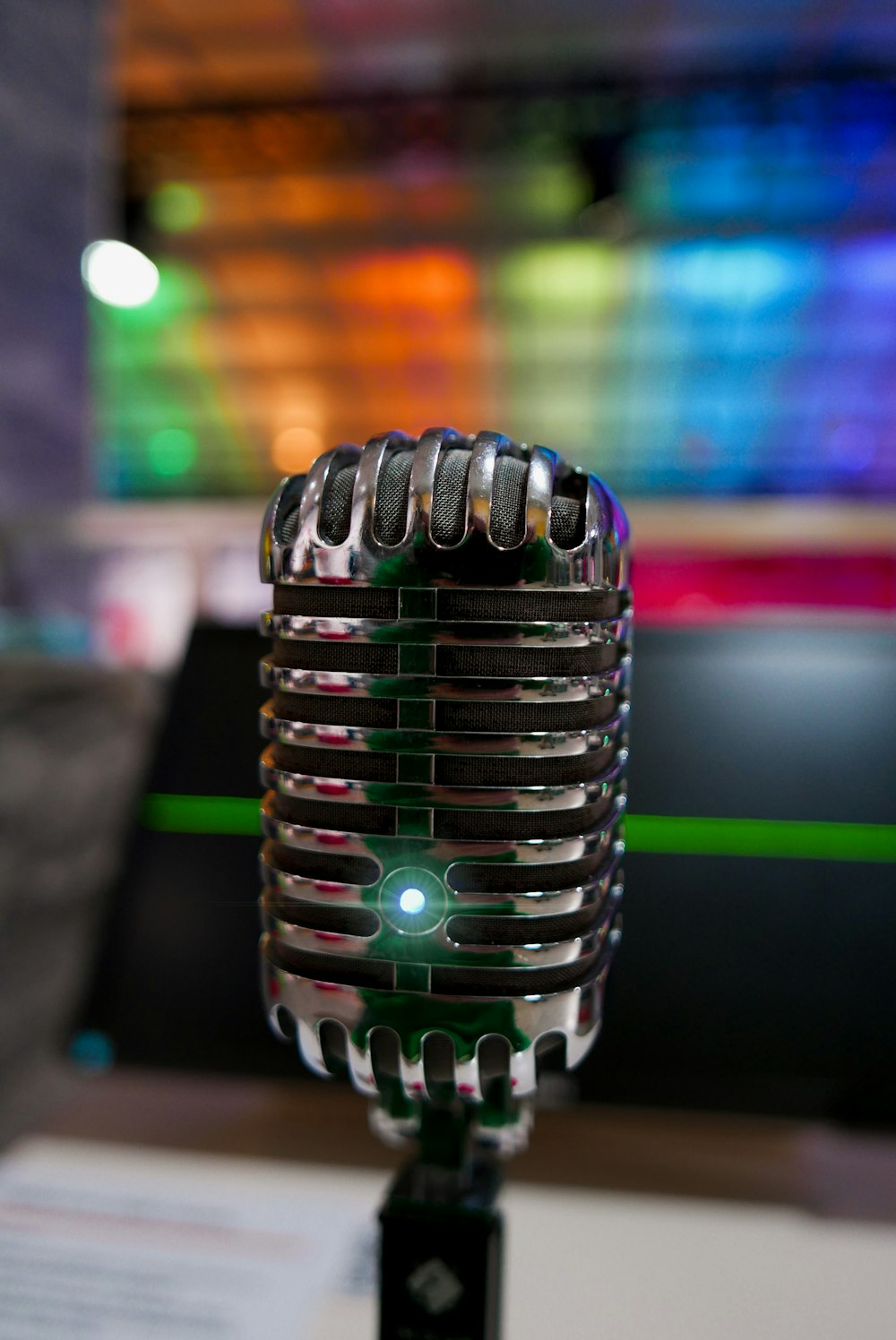 a close up of a microphone on a table