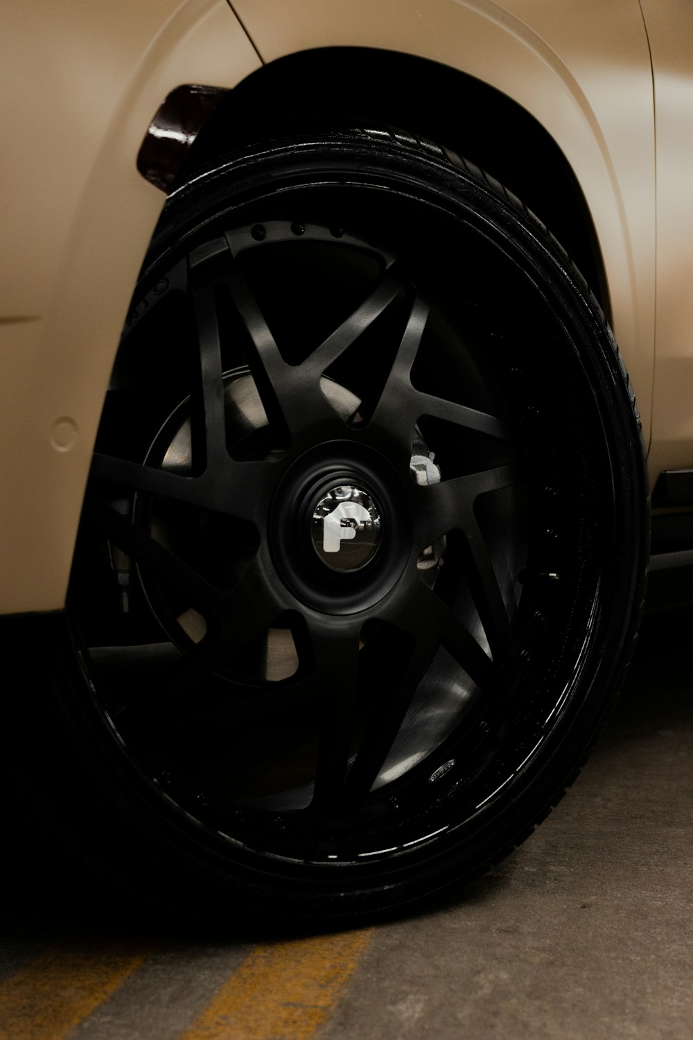 a close up of a tire on a car