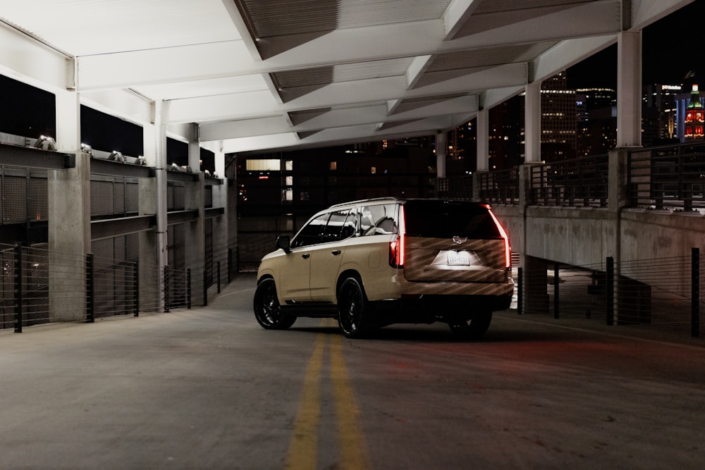 a car is parked in a parking garage