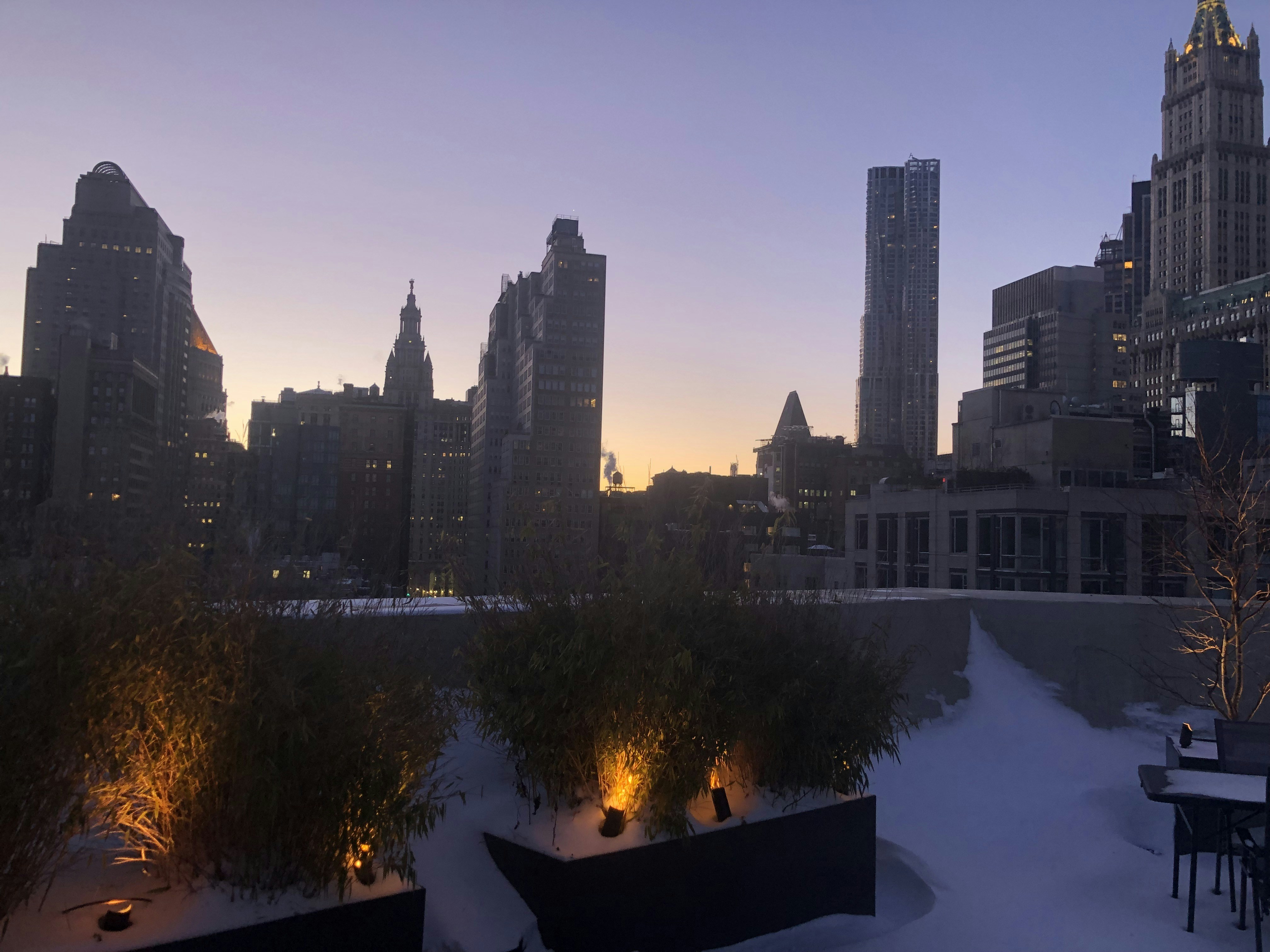 Chicago rooftop dining in winter with fire pits and city skyline - rooftop brunch chicago