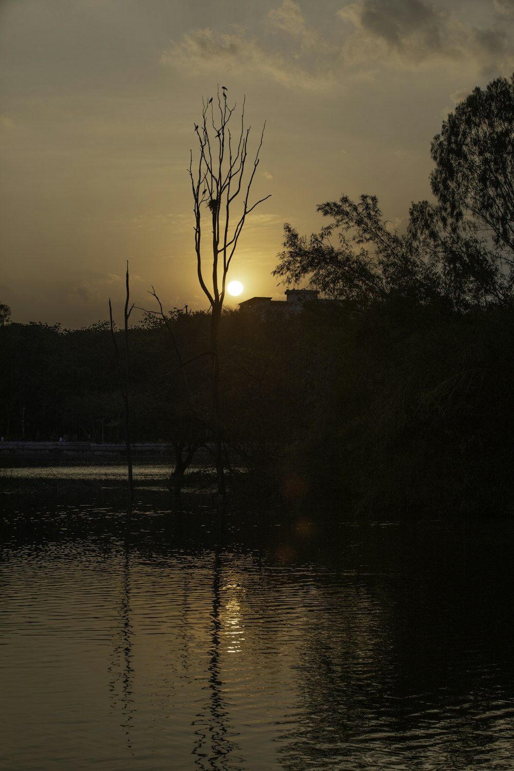 the sun is setting over a body of water