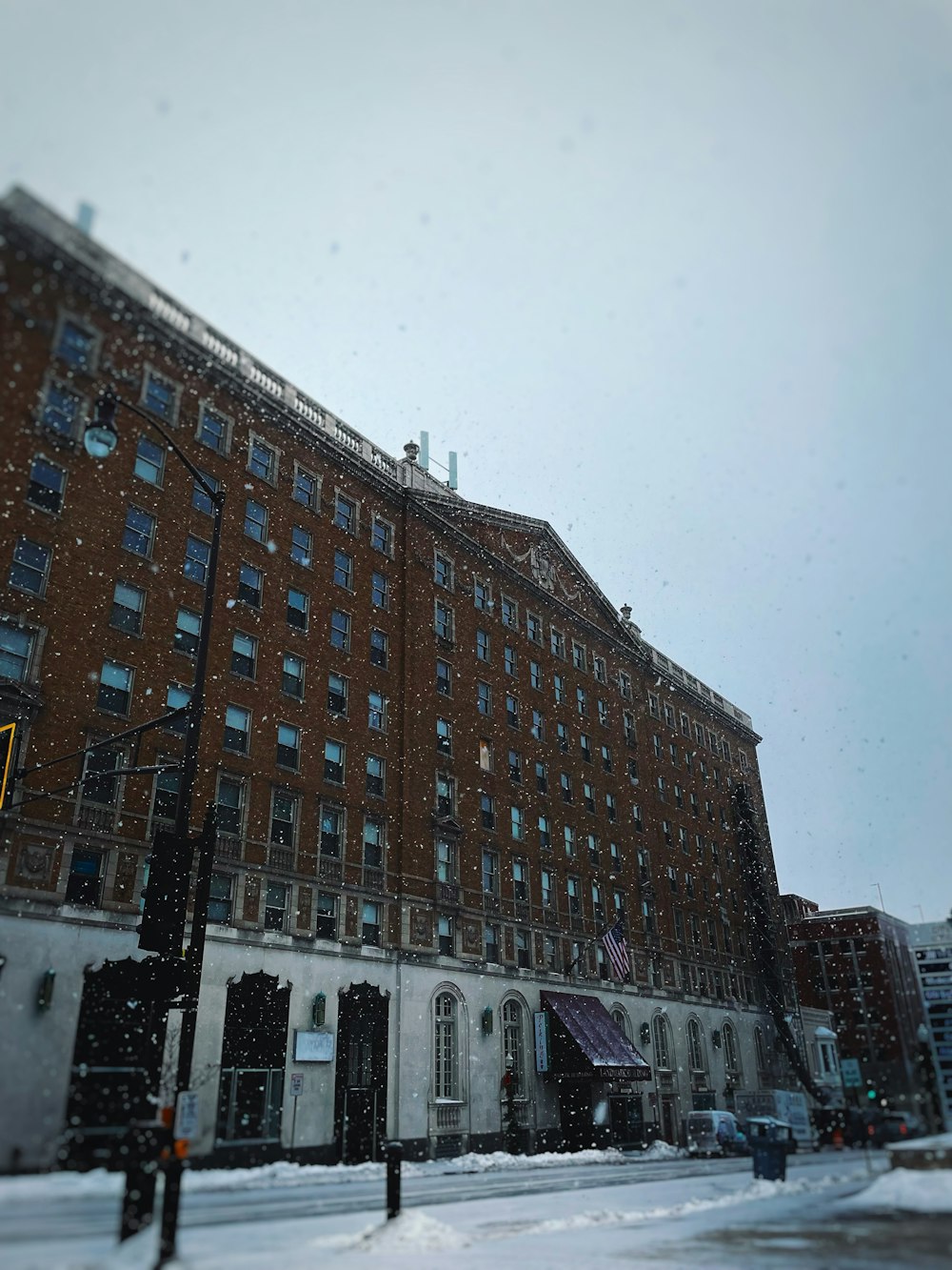 a building covered in snow