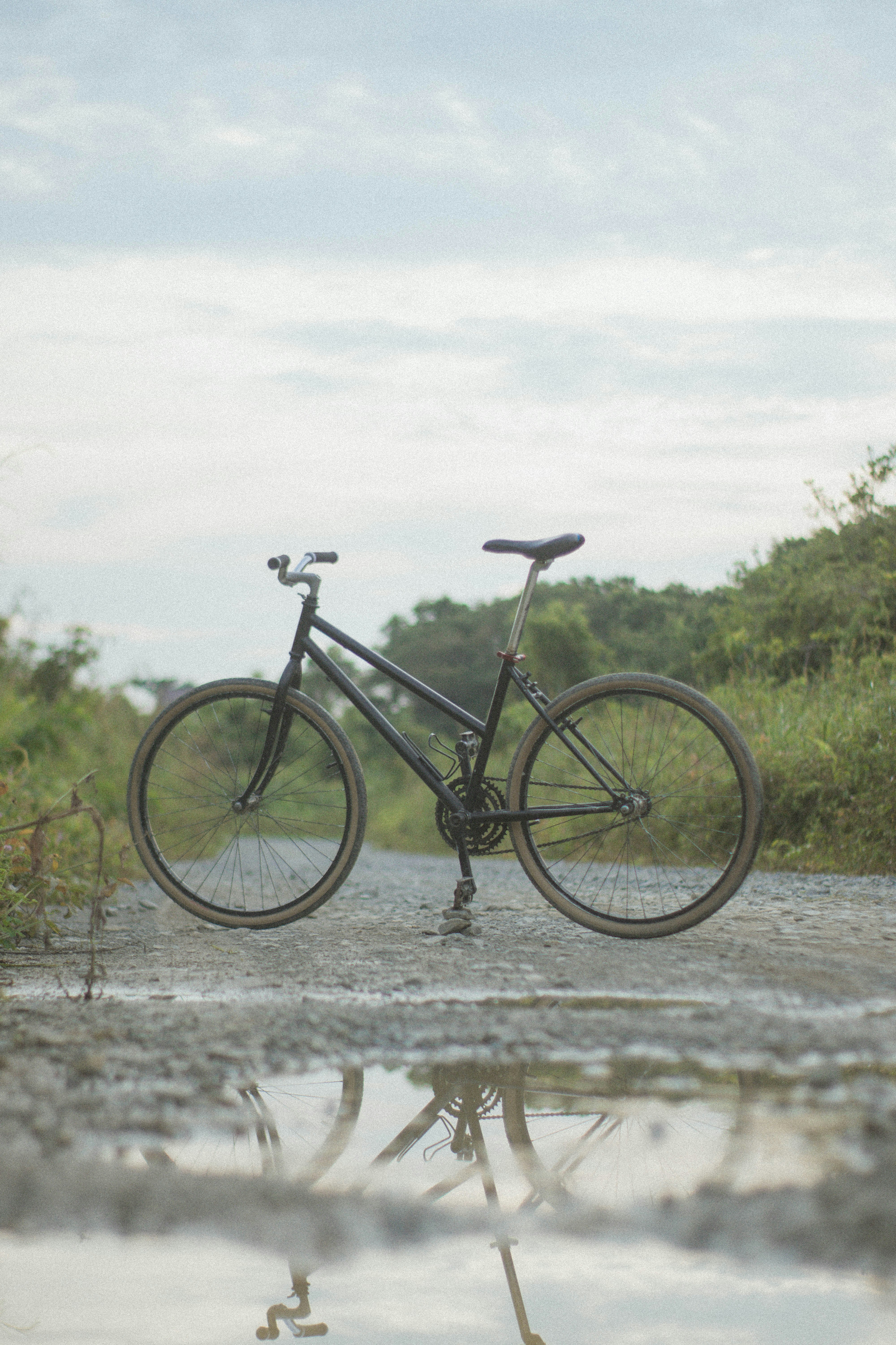 a bike is parked on the side of the road