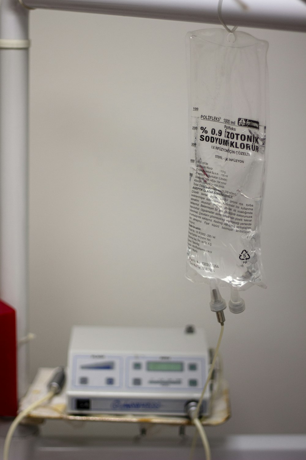 a medical device is hooked up to a wall