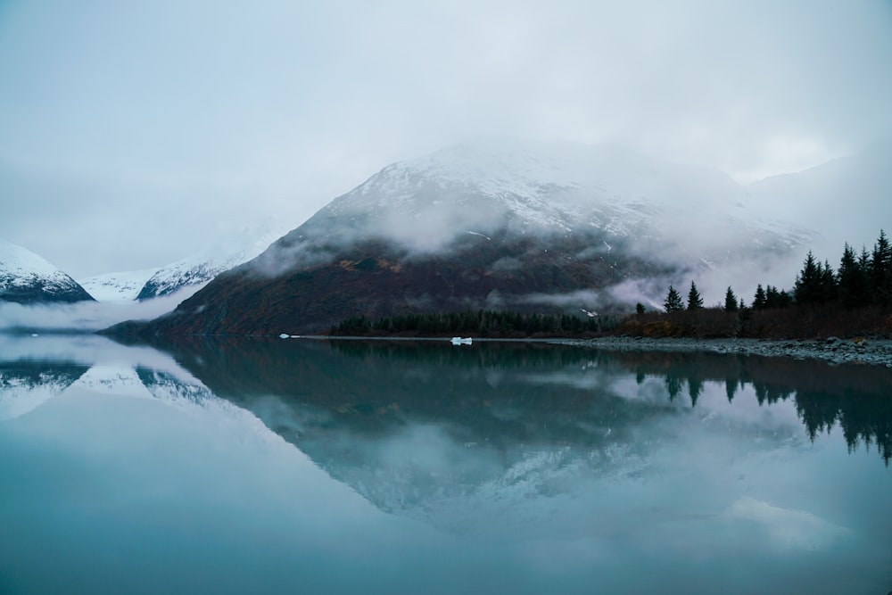 a mountain with a lake in front of it