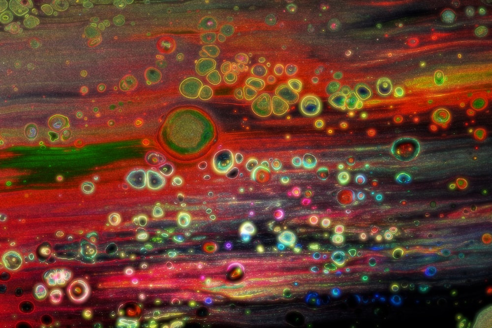 a painting of bubbles floating in the air