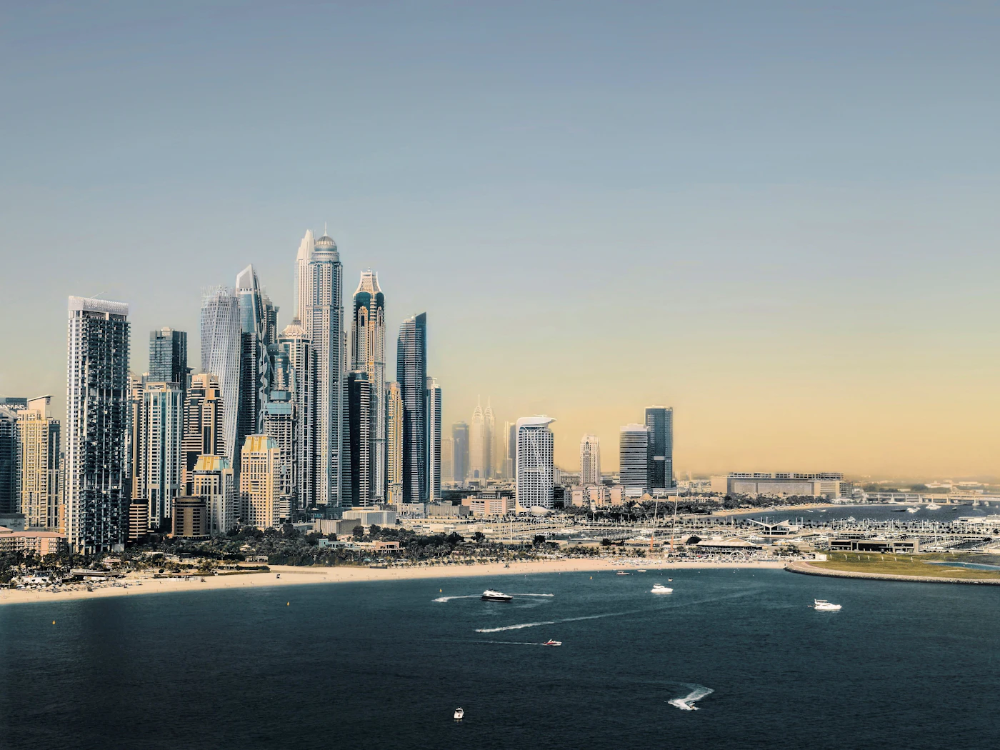 A view of the Dubai skyline from the water