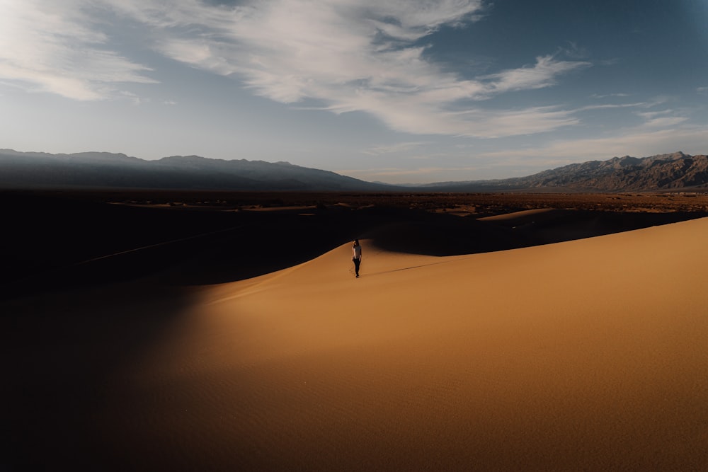 a person standing in the middle of a desert