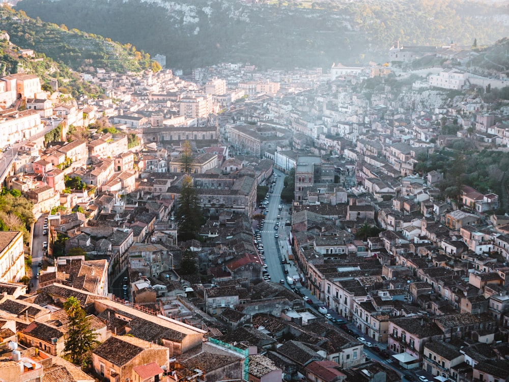 a view of a city with a river running through it