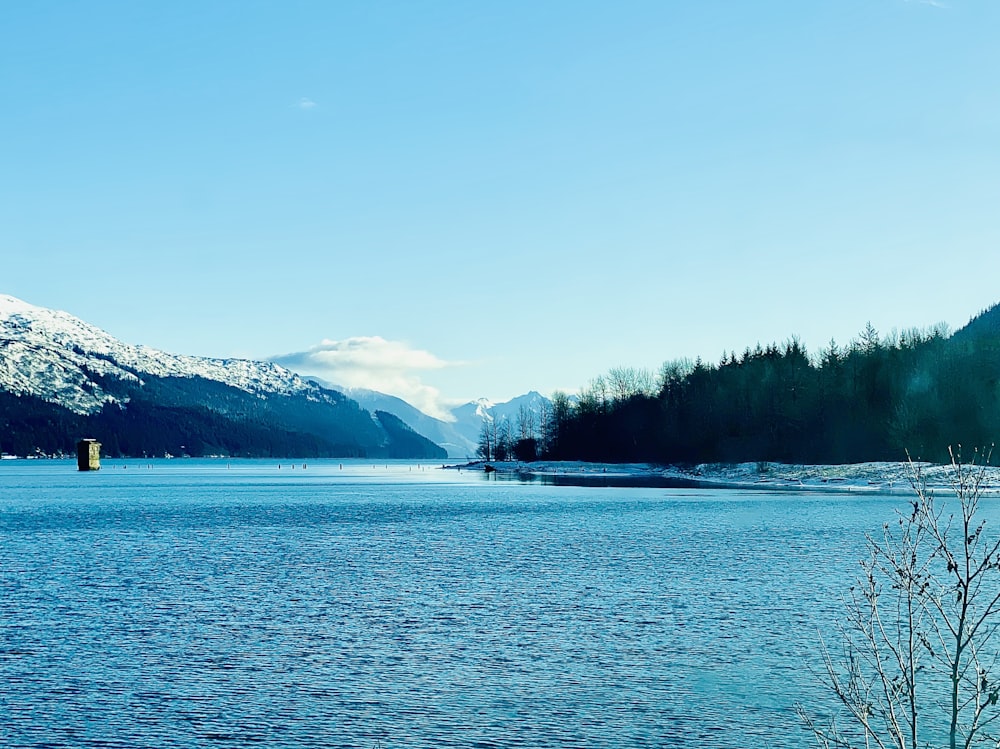 a large body of water surrounded by mountains