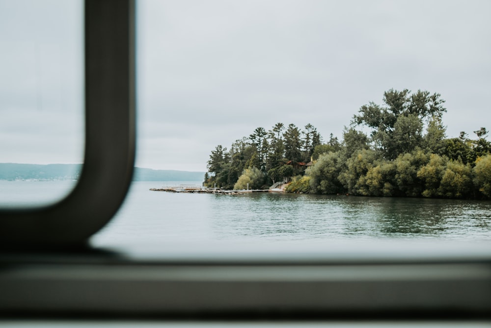 a view of a body of water from a window