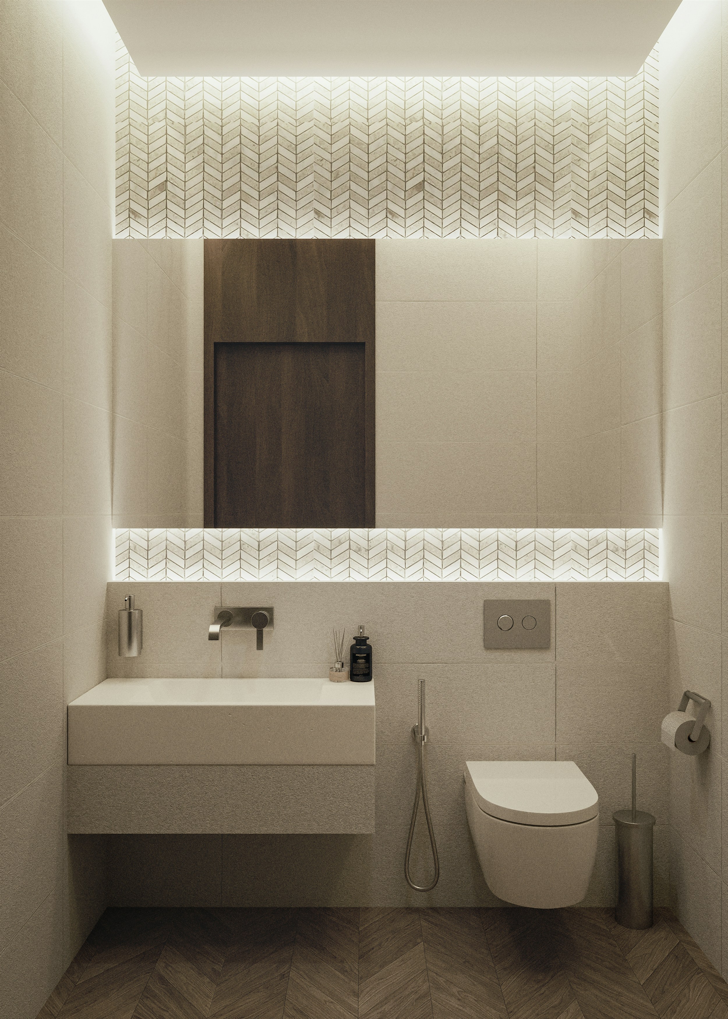 Sleek and modern wall mount toilet in contemporary bathroom