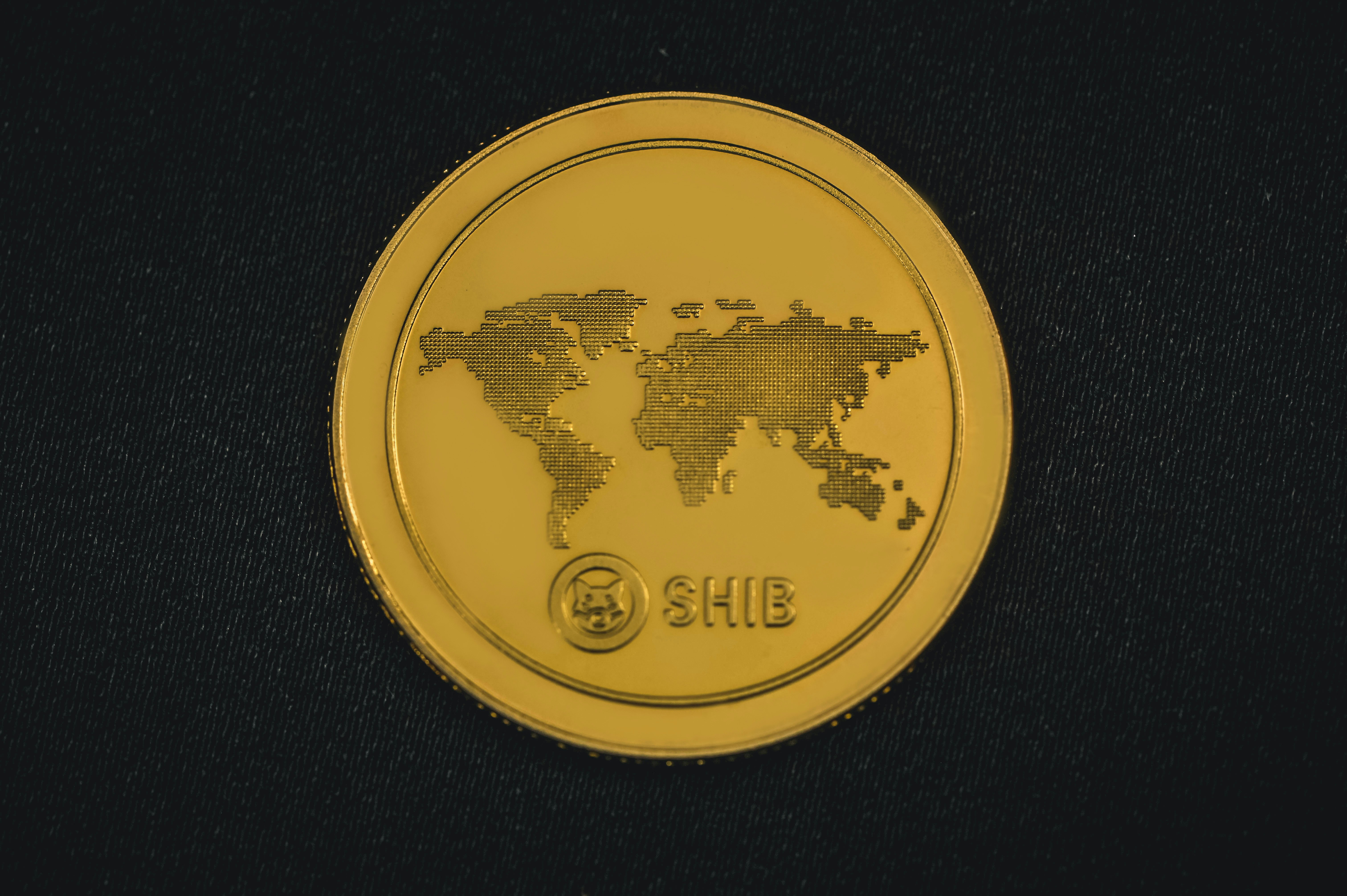 A SHIB coin placed on a dark surface