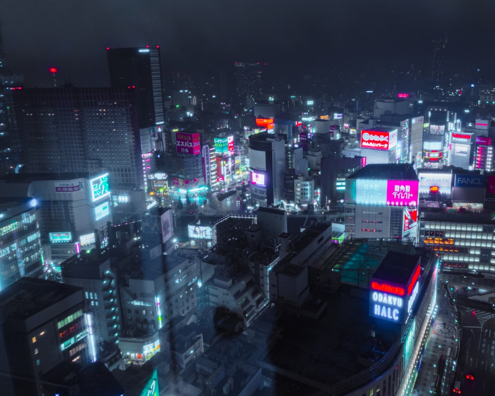 a view of a city at night from a high point of view