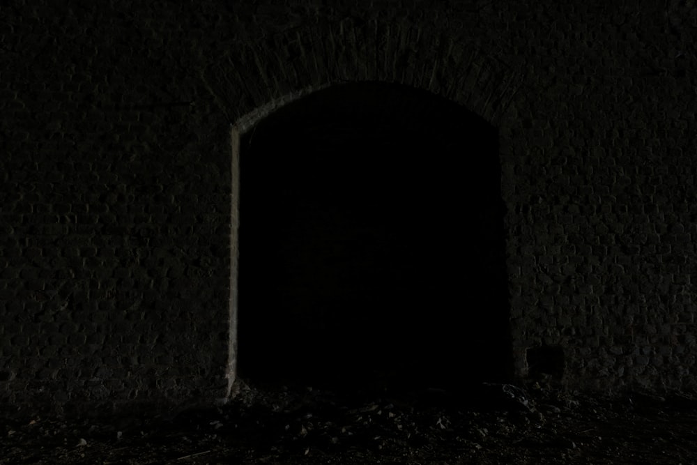 a dark room with a dark door in it