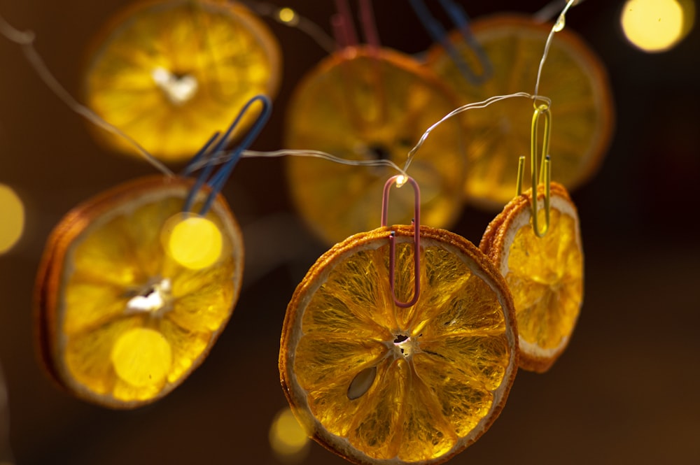a group of orange slices hanging from a string