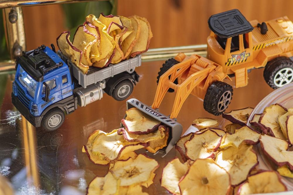 a close up of a toy truck on a table