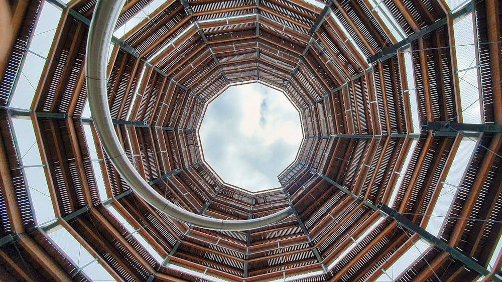 a view of the inside of a wooden structure