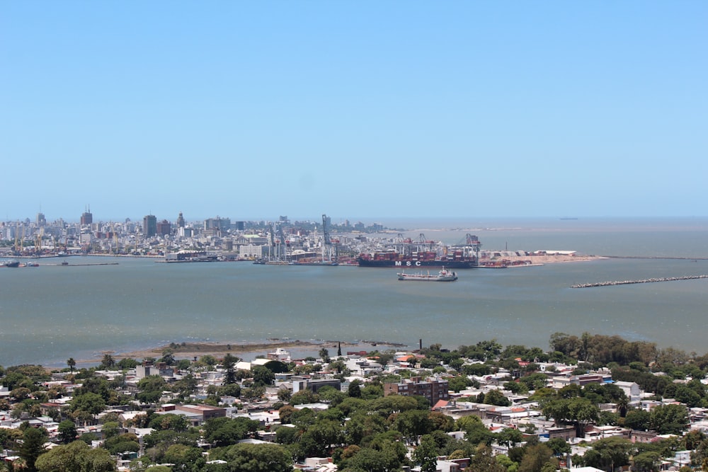 Una gran masa de agua con una ciudad al fondo