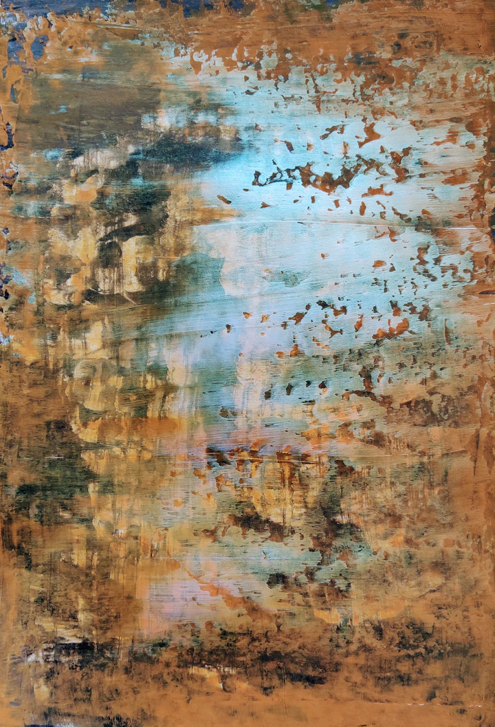 Abstract painting composition with blue and brown palette — a representative work in the gallery's painting roster